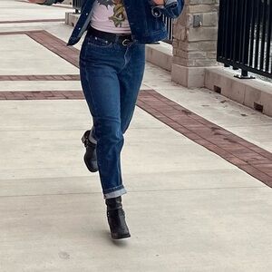 Deena &oZzy  Black Leather Belt with Gold Accents